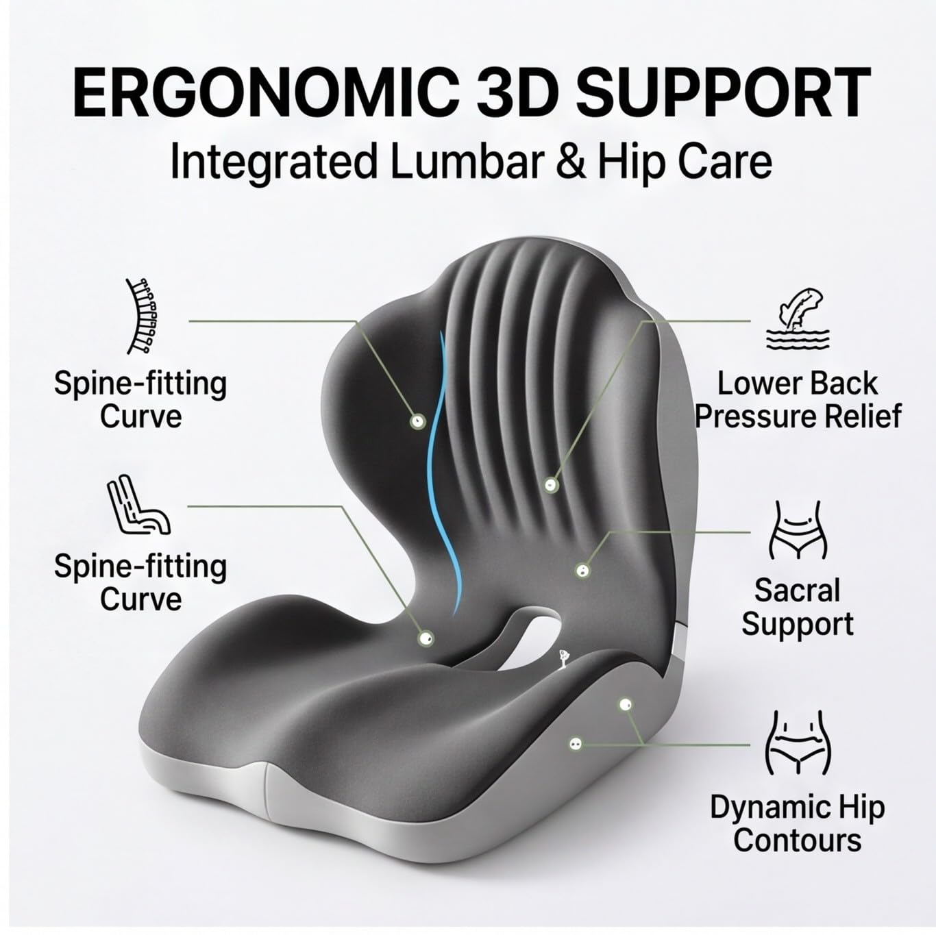 Cuscino ergonomico in memory foam con supporto posteriore
