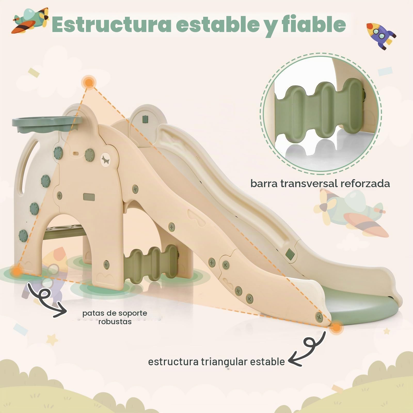 FANTASK Tobogán Infantil para Interior y Exterior, 4 en 1, Incluye túnel, Canasta de Baloncesto y Escalera, tobogán Infantil de Elefante para niños a Partir de 18 Meses