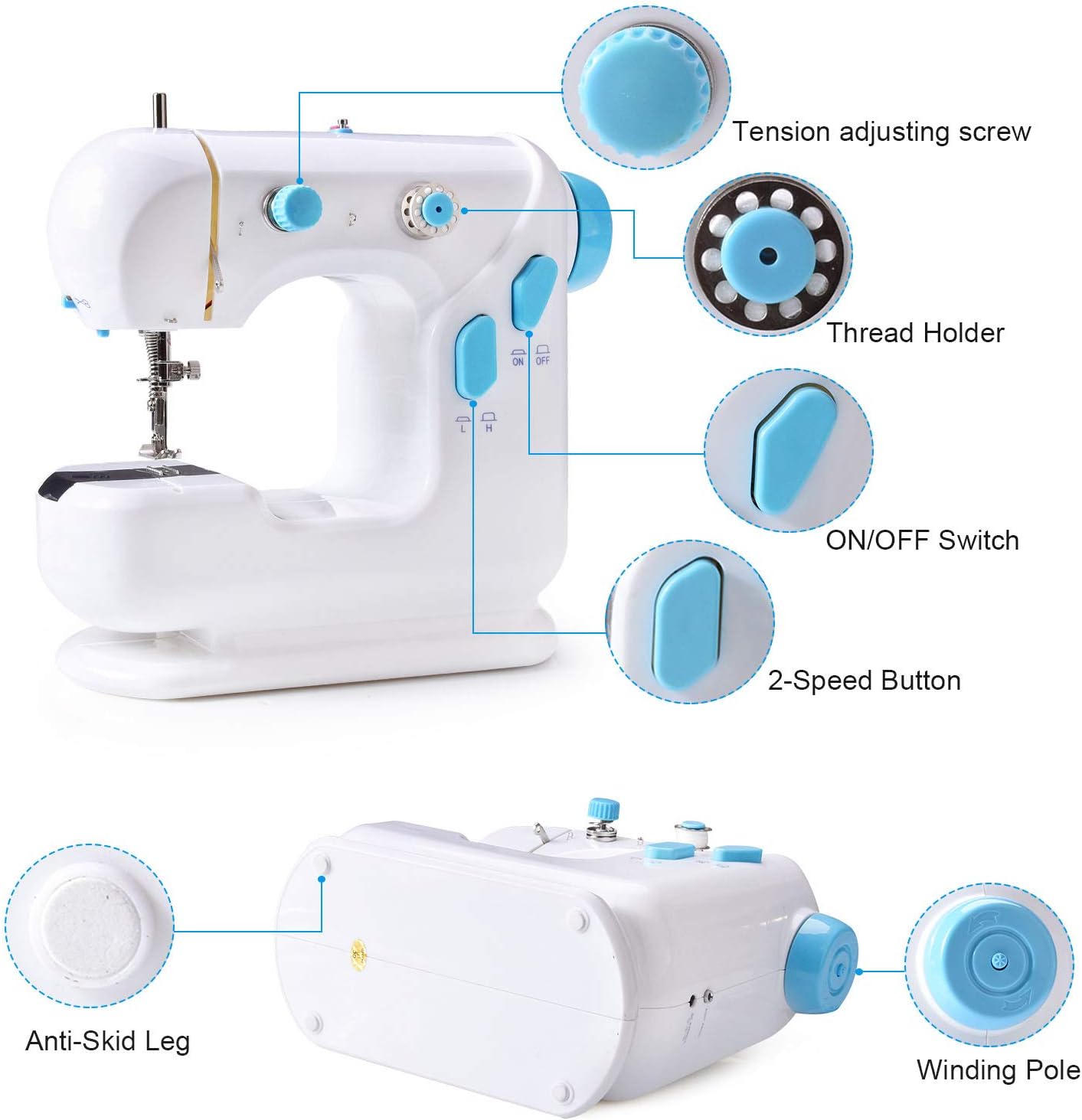 Suteck Mini Sewing Machine for Beginners Portable Electric Sewing Machines with Extension Table, with 10 Thread Spools