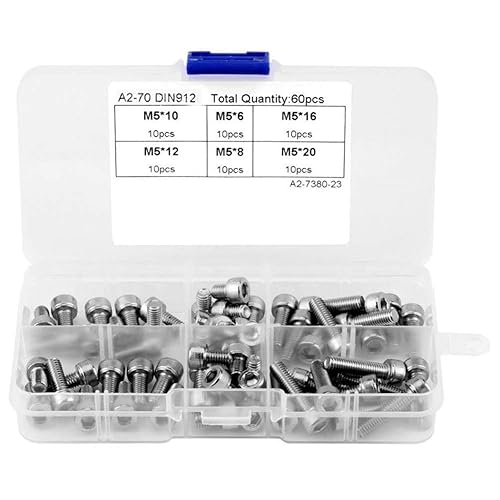 60pcs M5 Stainless Steel flat countersunk round head Hex Socket Screws Cap Head Screw Assortment Kit Fasteners tapa tornillos DUOER