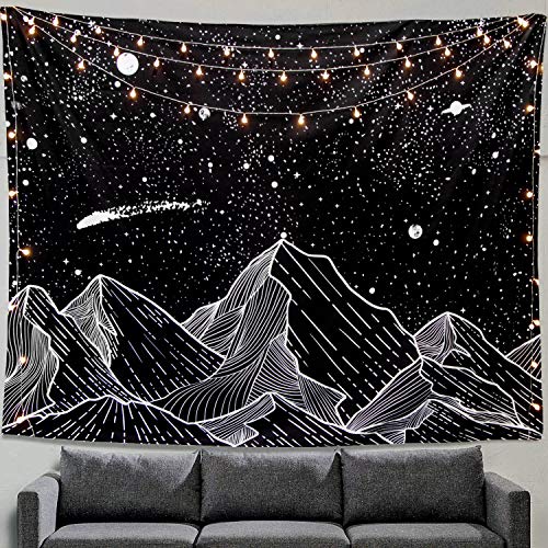 Zussun Mountain Moon Tapestry Wall Hanging Stars Black and White Art Tapestry Home