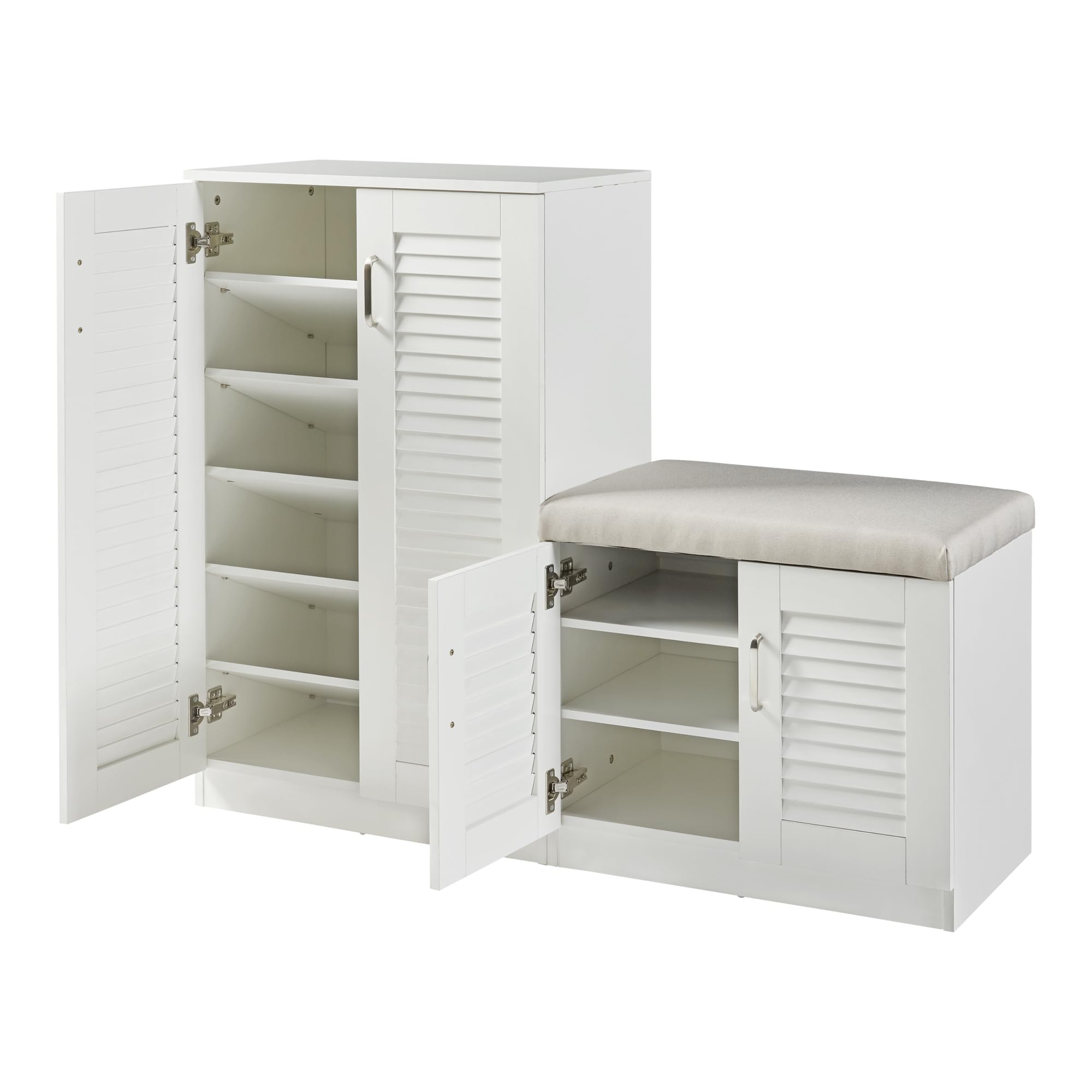 [en.casa] Mueble Zapatero Løten Armario con 9 Compartimentos para 18 Pares de Calzados + Banco Zapatero Puertas de Rejilla Buena Ventilación 97 x 120 x 36 cm - Blanco