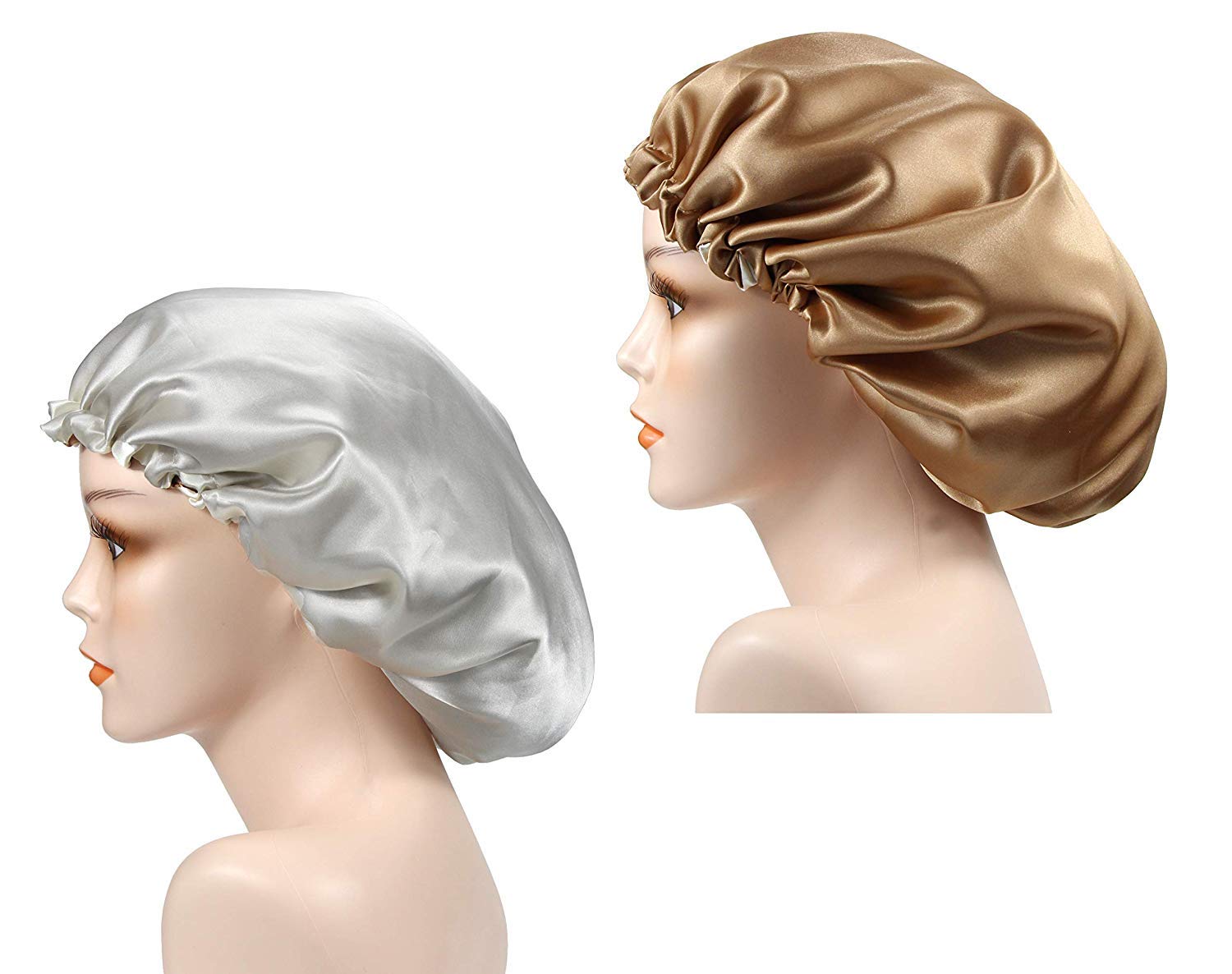 Dehman Adjustable Satin Sleep CAP Hair Bonnet Double Layered Reversible for Women Protective Sleep Hairstyles (CHAMPAGNE - BEIGI) 1
