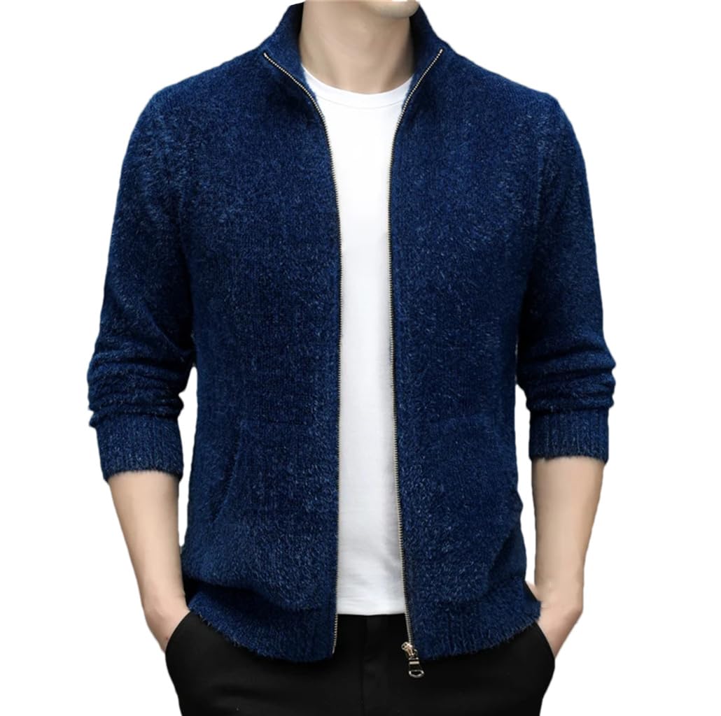 Suéter sólido grueso con cremallera para hombre, cuello alto, cárdigan cálido, de negocios, ajuste delgado, suéteres de punto