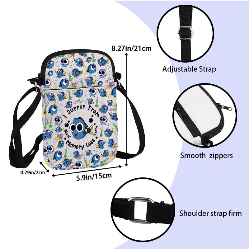 ZJXHPO Cartoon Fish Cross Body Bag I Suffer From Short Term Memory Loss Messenger Bag Fish Lover Gift Blue Fish Carry On Bag (Memory Loss CB)2