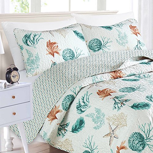 Great Bay Home 2-Piece, Shell: 100% Microfiber, Filling: 70% Cotton / 30% Polyester Twin Reversible Lightweight Comforter With 1 Sham, All-Season Bedspreads, Key West Quilts Collections, Twin #TOP5