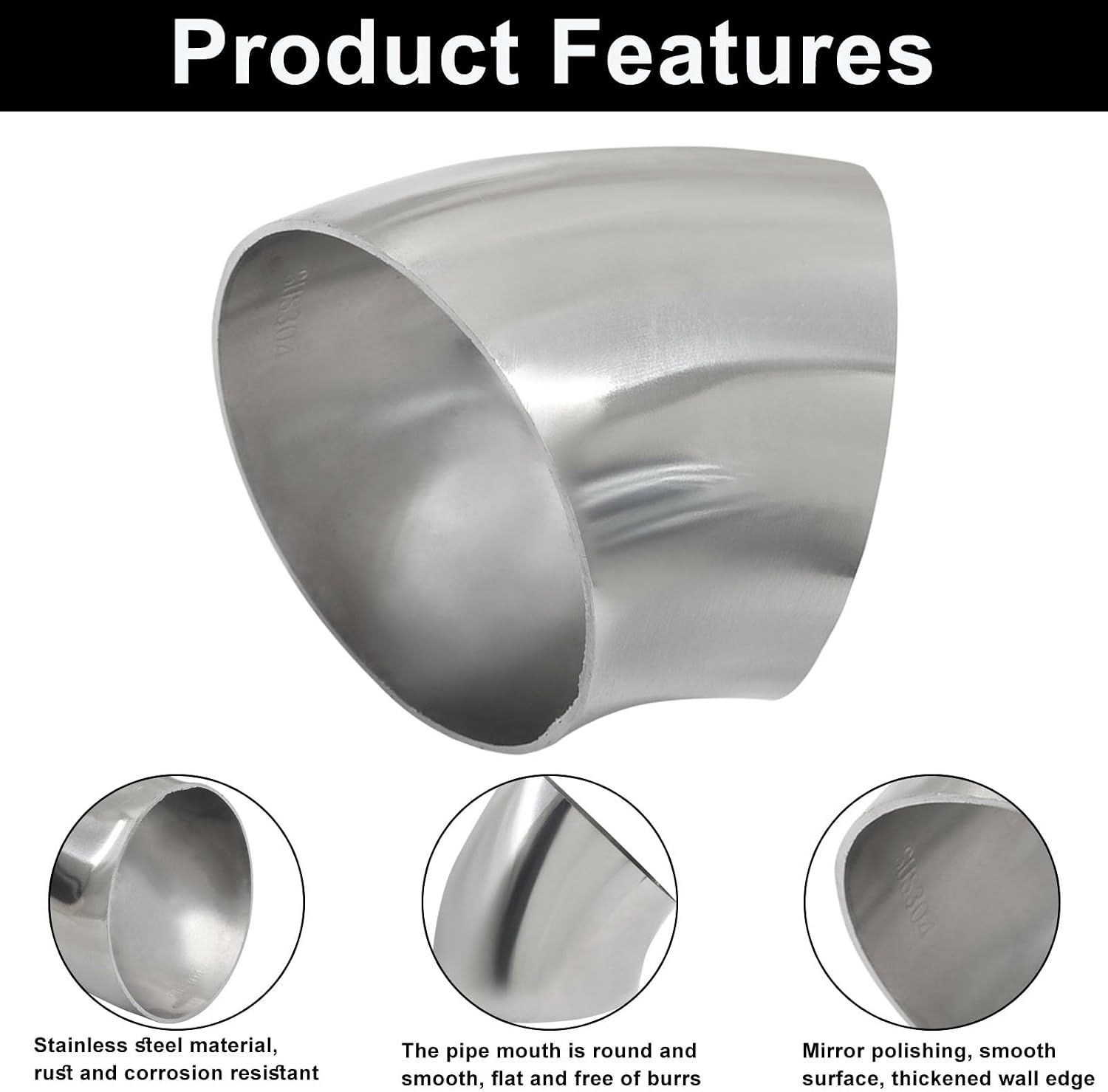 Murtenze 4 Pack OD 3 Inch 45 Degree Stainless Steel Bend Tube Exhaust Elbow Pipe for Car Modified Exhaust System 3" Piping Silver Tone，Stair Handrail Bend
