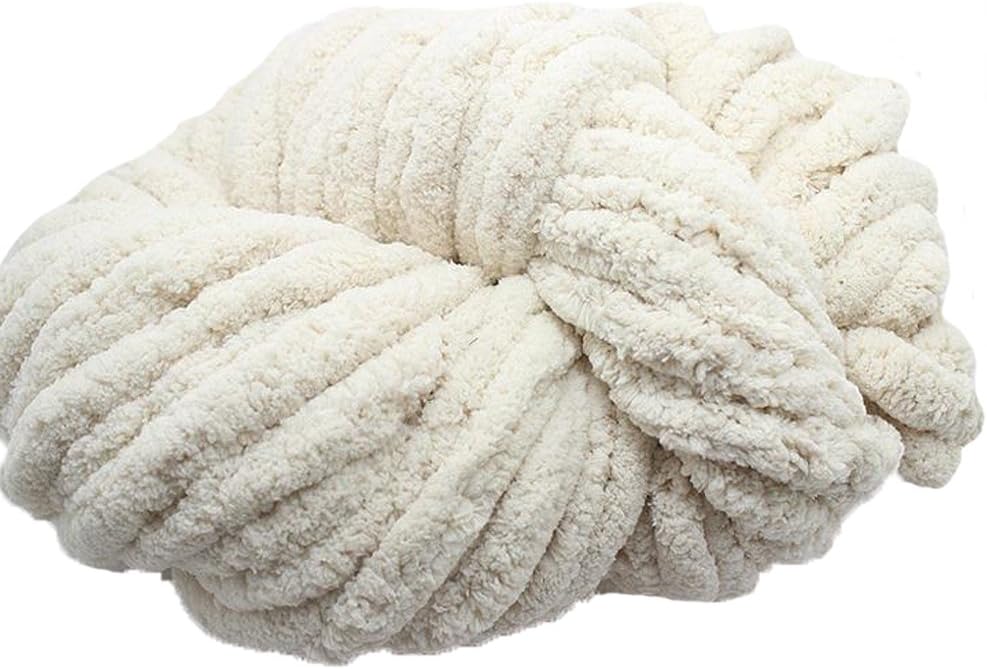 2kg Chenille Chunky Knit Yarn,Arm Knitting Rice White Yarn for Chunky Knit Blankets,Chenille Yarn,Hand Knitting Yarn,Thick Yarn for Arm Knits