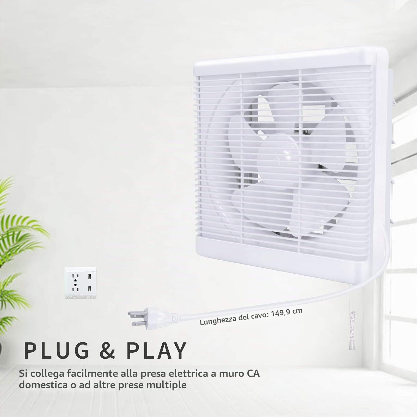 Ventilatore di Scarico 800m³/h, 2 Direzioni Reversibile Forte flusso d'aria Parete Montato Ventilatori, Utilizzati per Ventilazione Ventilatori per Cucina, Bagno, Windows Loft e Cantina(10 pollici)
