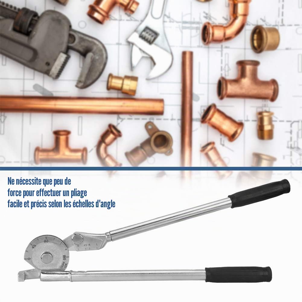 Cintreuse à main 180° pour tubes en cuivre, aluminium, acier et fer doux, 3/8 po (10 mm), cintreuse de métal, cintrage précis avec échelle d'angle pour freins, conduits (250 mm 1/2 12 mm)
