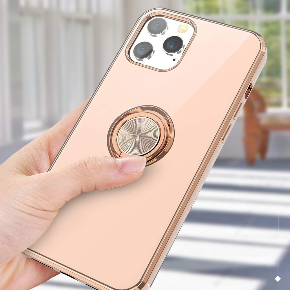 WATACHE for iPhone 12 Pro Max Case,Slim Fit Protective Phone Case Cover with [Ring Holder Kickstand] [Magnetic Car Mount Feature] for iPhone 12 Pro Max 6.7 Inch 2020,Milk Tea