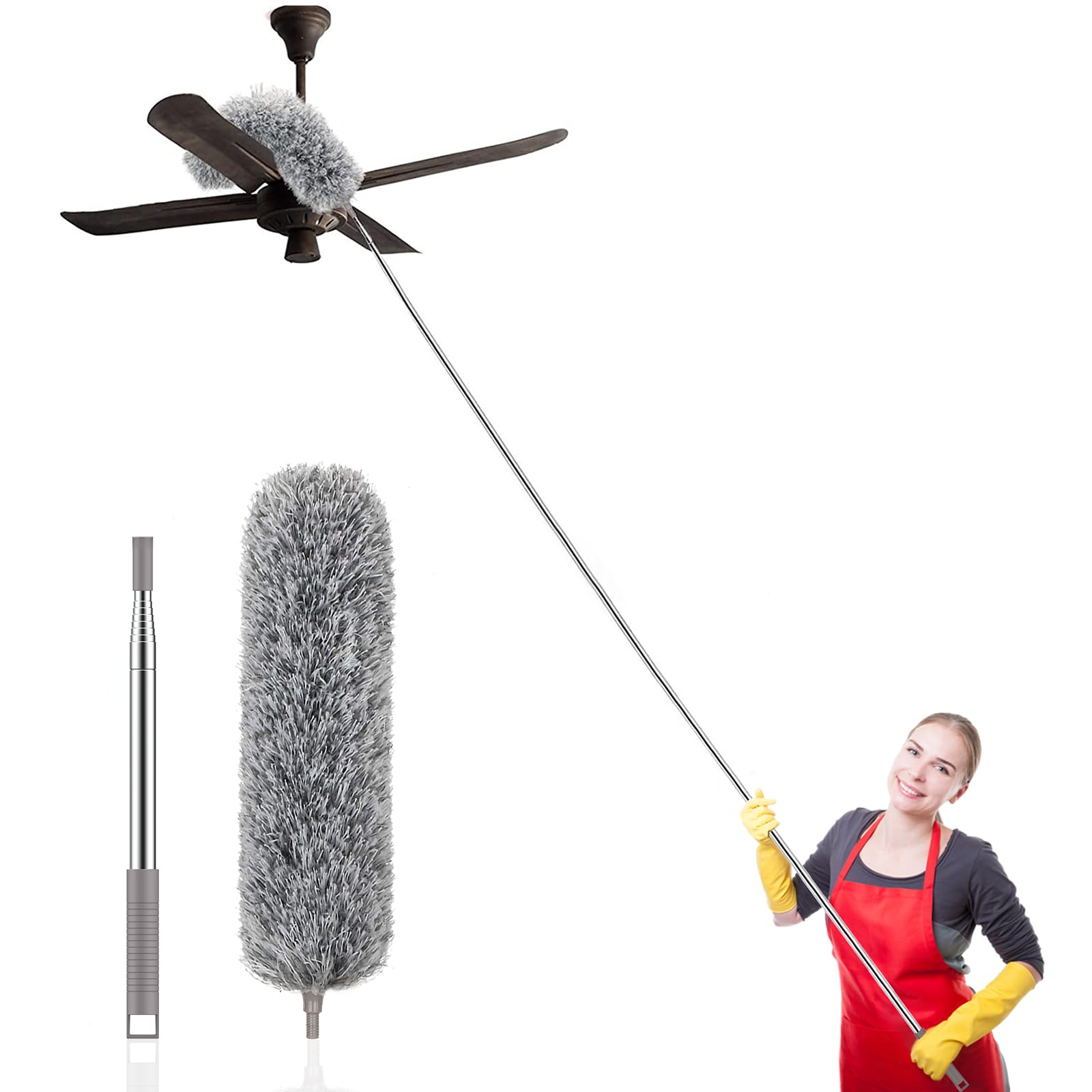 Extra-Long Dusters with Extension Pole 100-inch for Cleaning, Bendable Microfiber Head Washable Ceiling Fan Duster for High Ceilings, Furniture