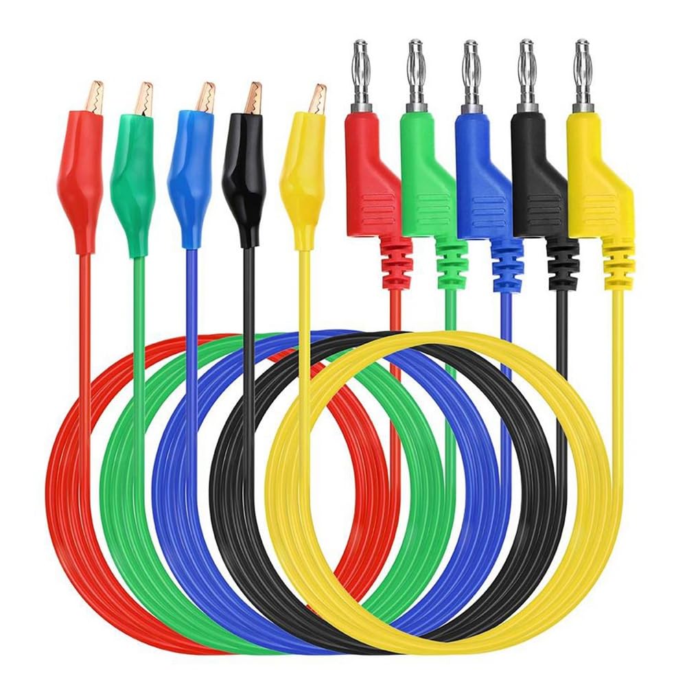Littimoon Banana Plug to Alligator Clips Test Leads 5 Color Soft Flexible Electrical Wire Cables for Multimeter Electrical Testing