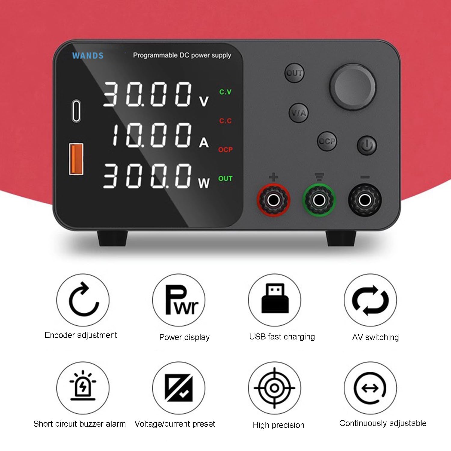 Alimentatore da Banco Regolabile Variabile Laboratorio 4 Cifre Display, for la Manutenzione del Laboratorio Software for PC 30V 10A 5A 60V,SPPS-S1203R