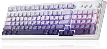 AULA S99 Wireless Keyboard, Tri-Mode Bluetooth/2.4GHz/USB-C Cute Creamy Gaming Keyboard with Number Pad RGB Backlit, Media Knob Custom Computer Keyboards for MAC Xbox PC Gamer - Gradient Purple