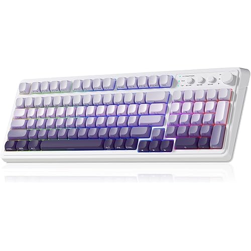 AULA S99 Wireless Keyboard, Tri-Mode Bluetooth/2.4GHz/USB-C Cute Creamy Gaming Keyboard with Number Pad RGB Backlit, Media Knob Custom Computer Keyboards for MAC Xbox PC Gamer - Gradient Purple