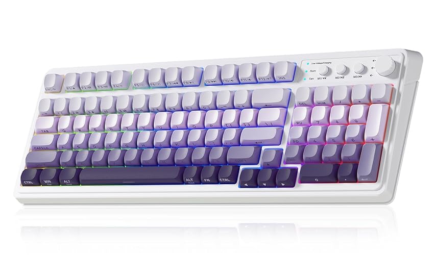 AULA S99 Wireless Keyboard, Tri-Mode Bluetooth/2.4GHz/USB-C Cute Creamy Gaming Keyboard with Number Pad RGB Backlit, Media Knob Custom Computer Keyboards for MAC Xbox PC Gamer - Gradient Purple - Gradient Purple