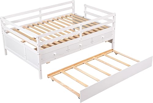 Miniatura 83 de Quarte Sofá cama multifuncional de tamaño individual con nido y estantes plegables en ambos lados, sofá cama con marco de madera y listones, para