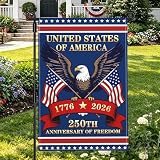 Suswoos 250 Anniversary USA Flag 1776-2026, 250th Anniversary Flag America Garden Flag, Burlap Garden Flags 12x18 Inch 250 Anniversary USA Merchandise