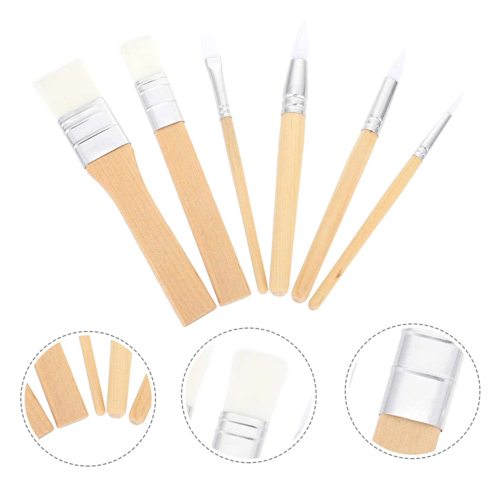 6piezas Pinceles Cortos de Lana Cruda para Pintura Acuarela Suministros de Pintura para Acuarela Herramienta de Dibujo para Artistas Principiantes
