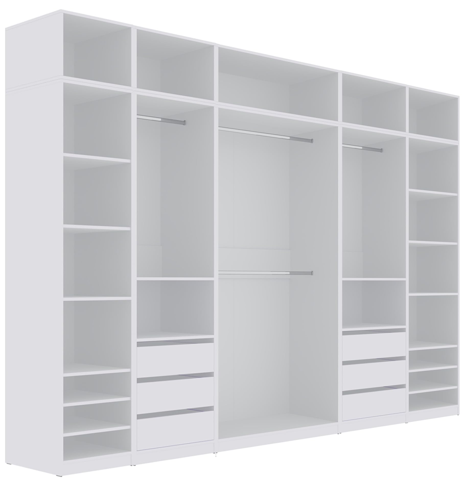 Marmex Garderobenschrank-Set TRES U/NB, begehbarer, offener Kleiderschrank mit Kleiderstangen, Einlegeböden für Kleidung, Schuhe, ohne Türen für Schlafzimmer, Ankleidezimmer 320x246x51 (weiß)