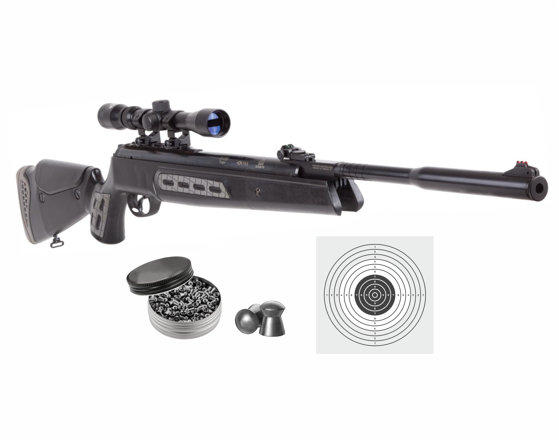 Hatsan Mod 125 Sniper Vortex Quiet Energy QE Break Barrel .22Cal Air Rifle, 1000 FPS, Black with Included Pack of 250x.22Cal Pellets and 100xPaper Targets Bundle