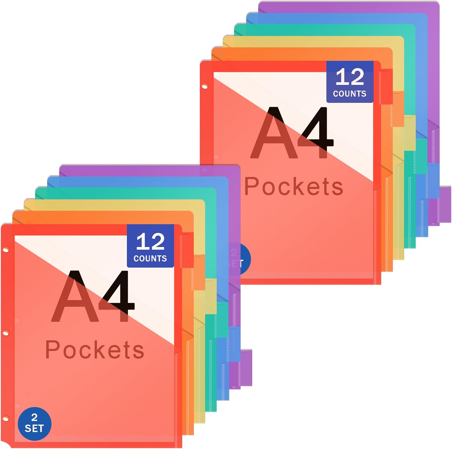 120 Count Plastic Binder Dividers with Pockets, 20 Pack of 6 Tab Multicolor Dividers for 3 Ring Binders, Big Insertable Tabs, Works with Sheet Protectors