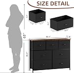 Somdot Dresser pour chambre avec 7 Tiroirs,Tige de tiroirs à voile avec plateau en bois,Dressing en tissu noir avec tiroirs de rangement pour le salon,Fermière,Entrée,Brun rustique noir