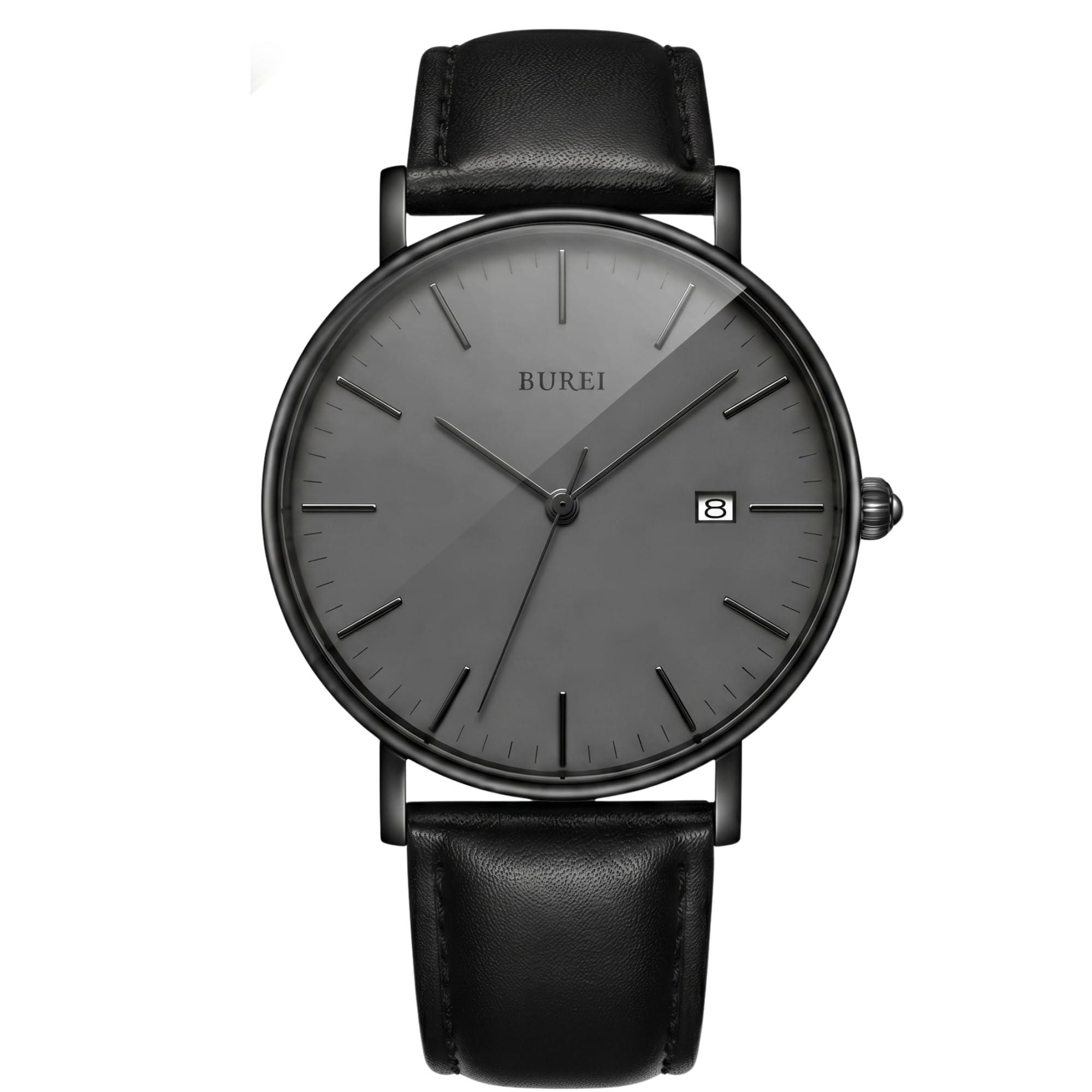 BUREI Uomo Orologio da Polso al Quarzo Classico con Cassa Ultra Sottile Design Minimalista Quadrante Analogico Data Finestra