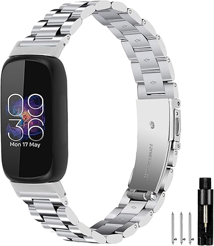 HAYONLIY Bandas de metal compatibles con Fitbit Inspire 3, correa de repuesto de acero inoxidable sólido para mujeres y hombres