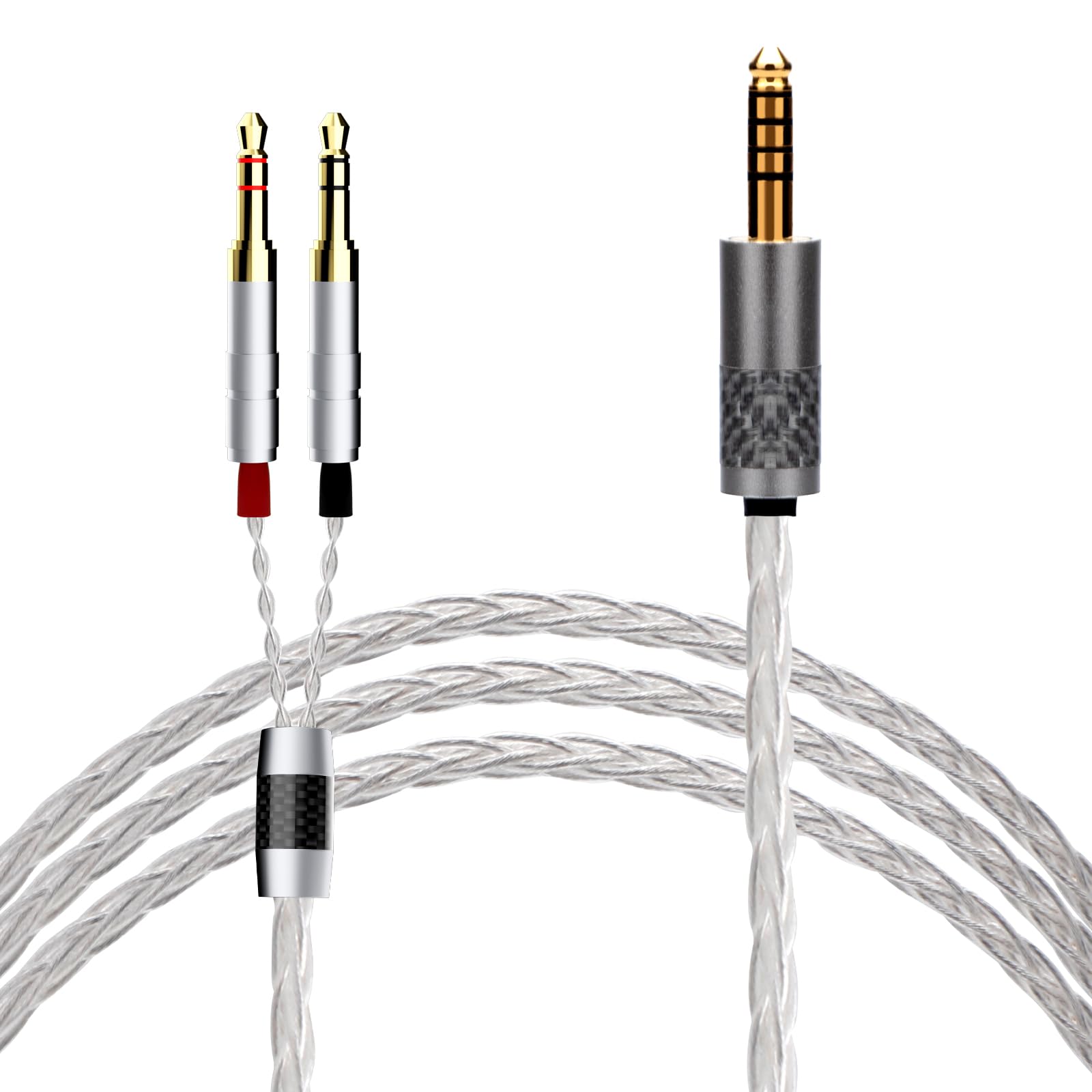 Monosaudio Câble de mise à niveau pour casque HiFi haut de gamme - 4,4 mm mâle vers double 3,5 mm - Isolation PTFE - Câble de rechange de 1,5 m avec 16 fils OCC - Conducteur en cuivre OCC - Pour HE4XX