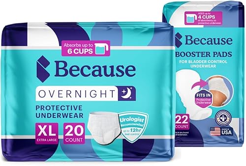 Because Ropa interior de absorción durante la noche + paquete de almohadilla de refuerzo para la noche, absorbe hasta 10 tazas en total, contiene