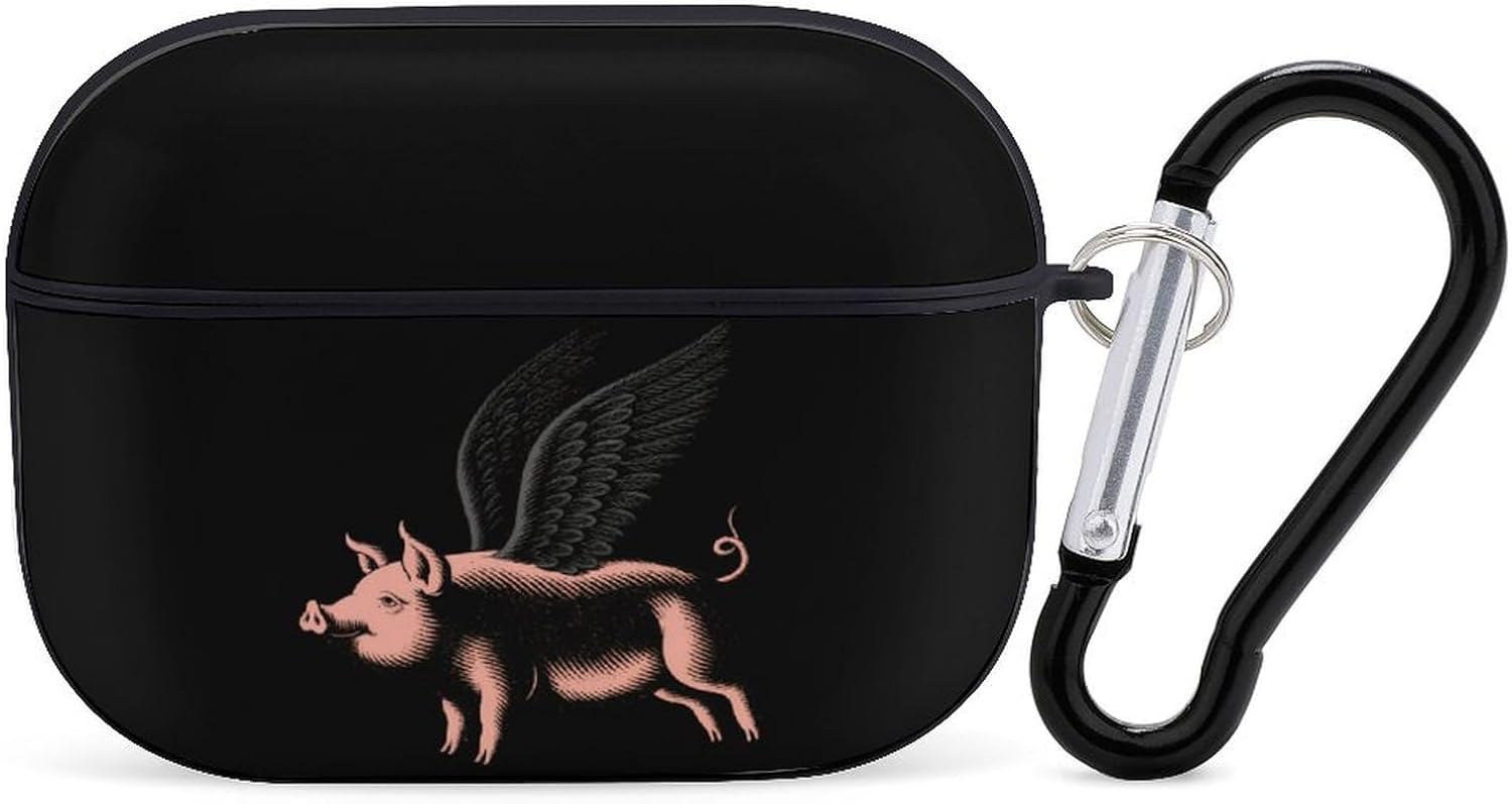 Vintage Fly of Pigs Earphone Case PC Earbud Bag with Keychain Black-Style