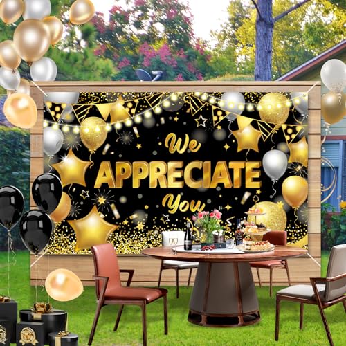 Konsait We Appreciate You Banner - Employee Party Decorations, Thank You Backdrop for Staff, Pastor, Teacher, Doctor, Nurse Appreciation