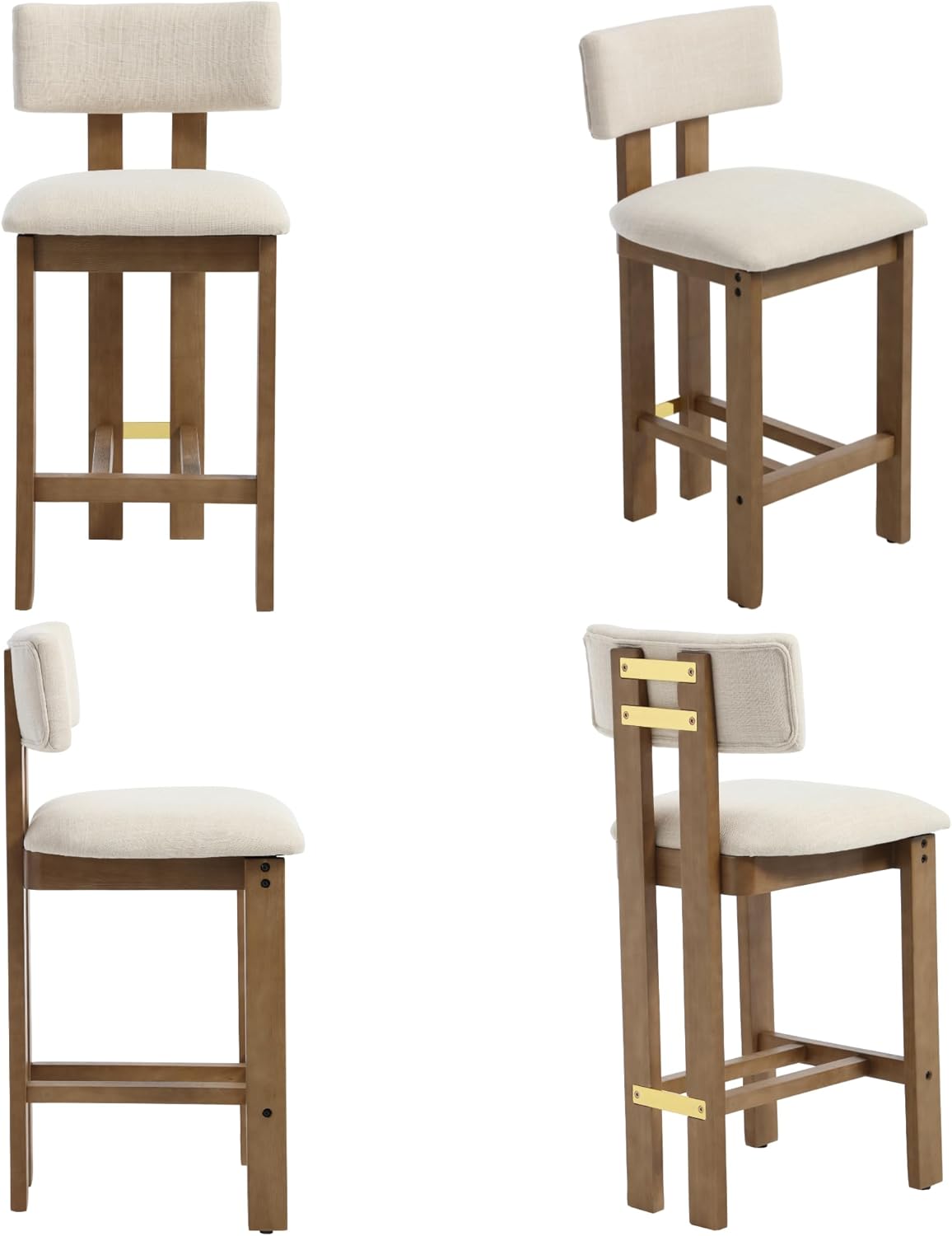 BESTANO 26” Counter Stools Set of 2 Counter Height Bar Stools with Back and Solid Wood Legs Modern Farmhouse Linen Upholstered Kitchen Bar Stools Countertop Chairs, Beige