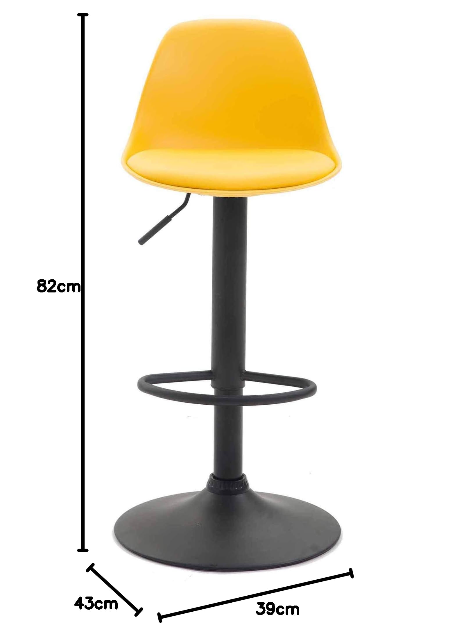 CLP Set 2 Sgabelli Design Kiel in Polipropilene E Similpelle I Coppia Sedie Bar Cucina Girevoli E Regolabili, Colore:Giallo, Colore del Telaio:Nero