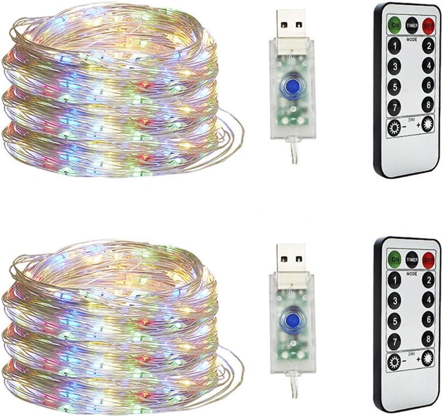 2 Pack Fairy Light Waterproof Starry Firefly Copper Wire String Light,20M 200LED 8 Modes with Remote Control, for Party Wedding Home Decorations(Multi-color)
