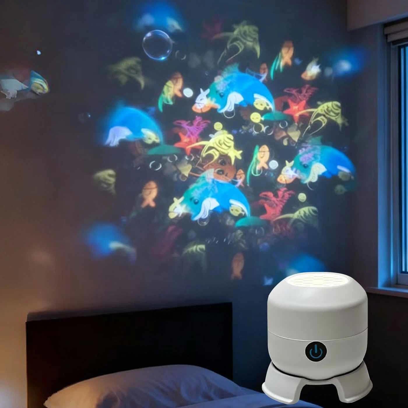 YUNFAN Dynamic Rotating LED Projector Light,Colorful Rotating Projection Light,Rechargeable Ocean Snowflake Night Lights Projector,Adjustable Brightness Atmosphere Lamp for Bedroom,Party,Home(Ocean)