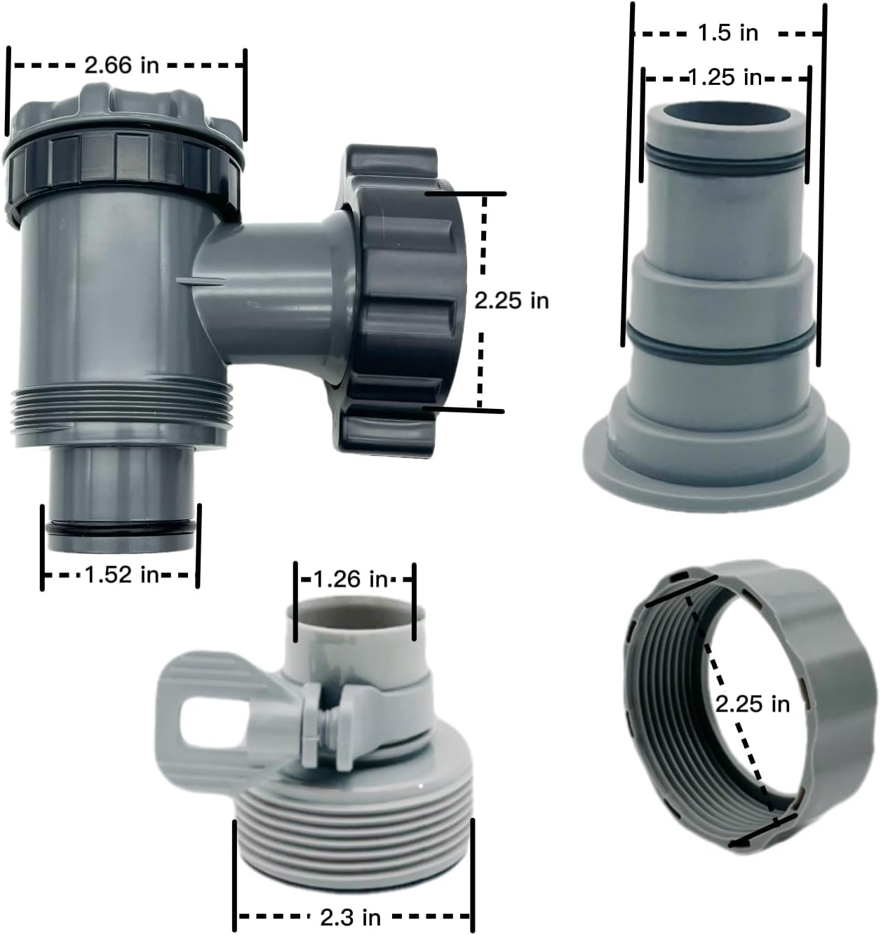 SHUVUUIA 8pcs Pool Hose adapters:4pcs 1 1/4 to 1 1/2 Pool Hose Adapter and 4pcs Above Ground Pool Pump connectors