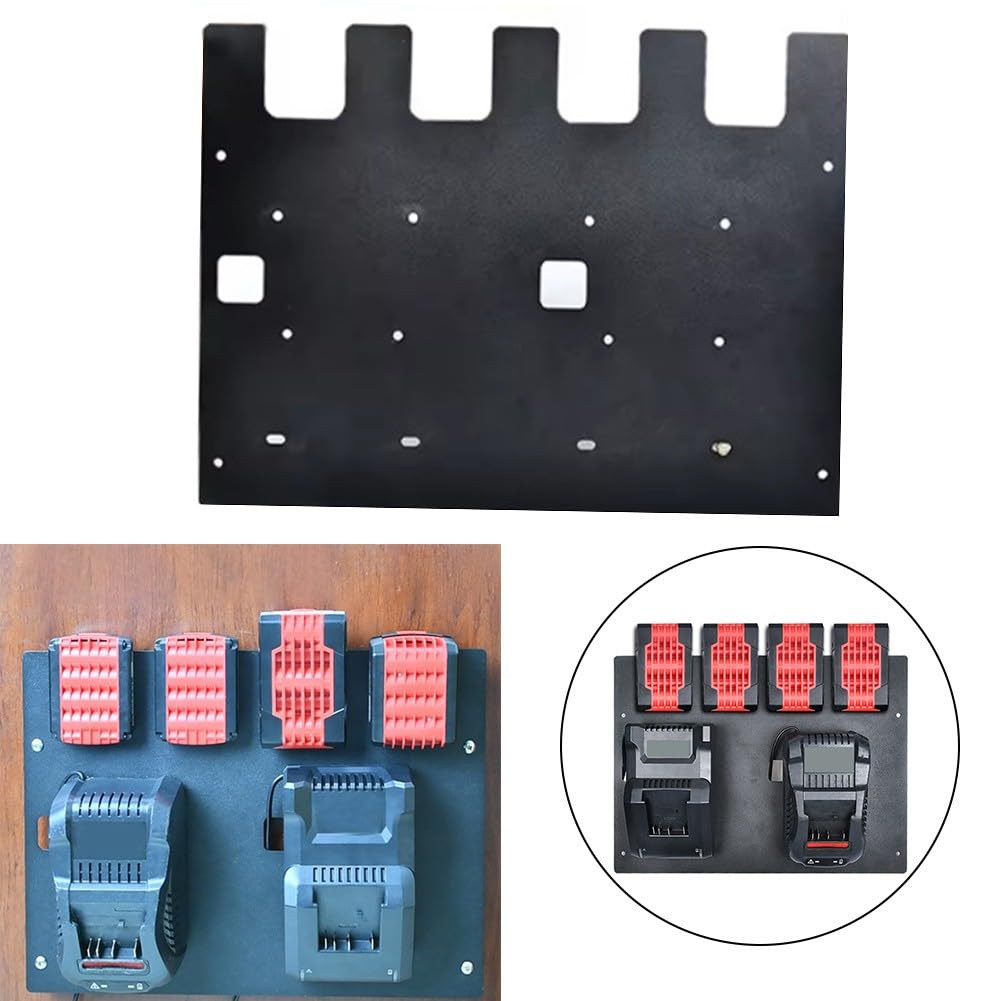 Whychstore Support mural en acier inoxydable pour 4 batteries et 3 chargeurs, compatible avec les outils Bosch