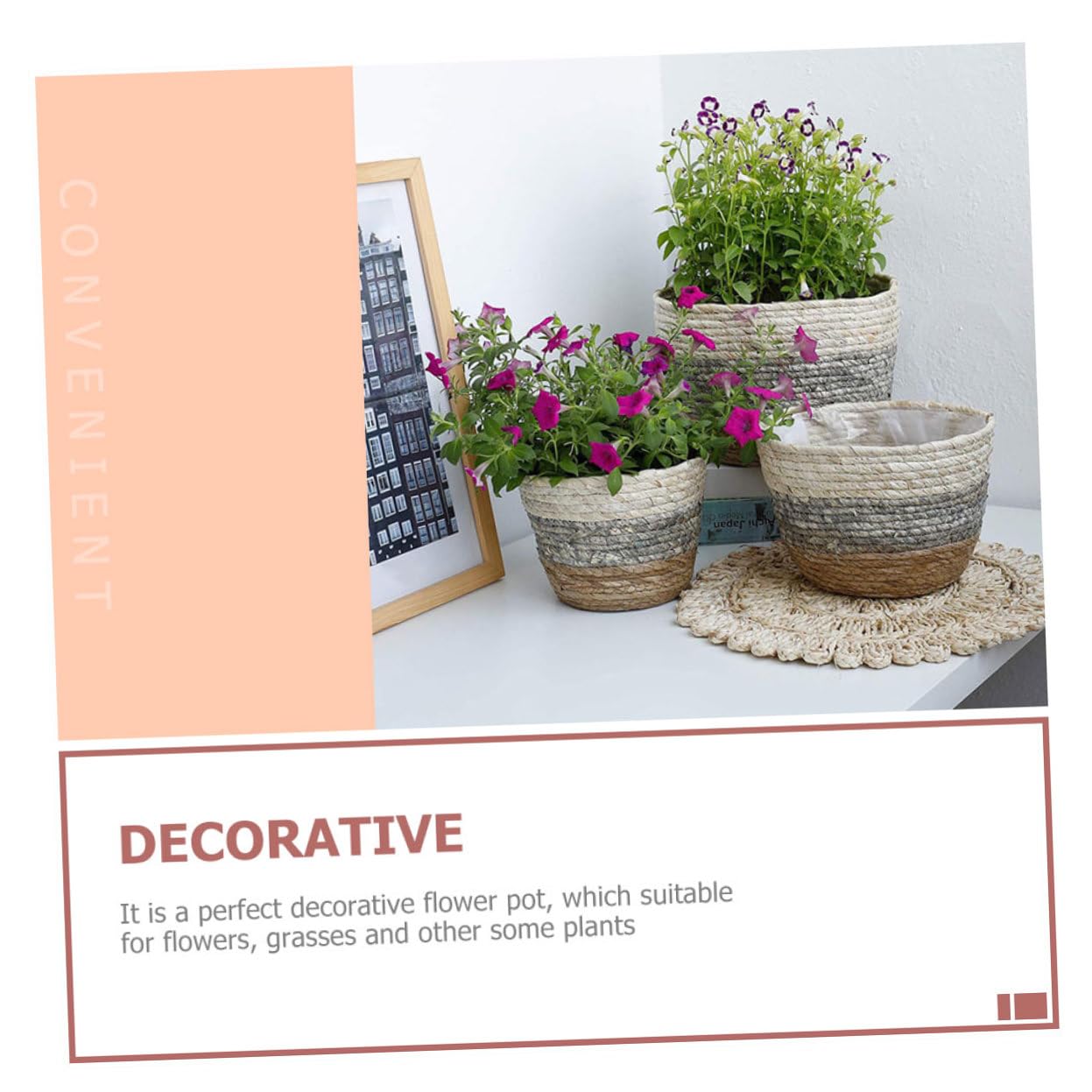 GANAZONO 2 Sztuki Woven Straw Flower Baskets Decorative Plant Containers for Desktop Indoor Rustic Farmhouse Style