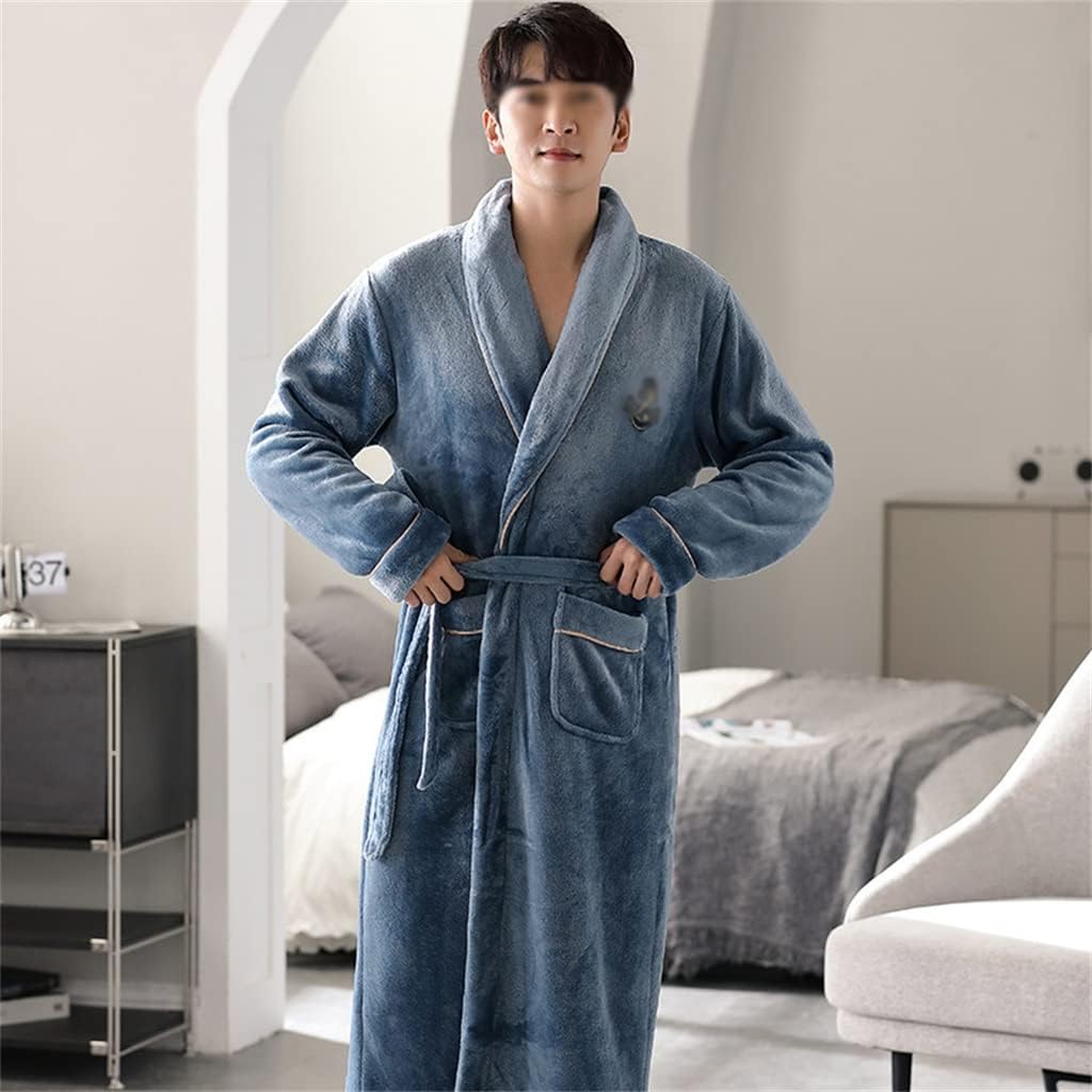 Flannel Pajamas Men's Thin Coral Velvet Warm Long Bathrobe Pajamas