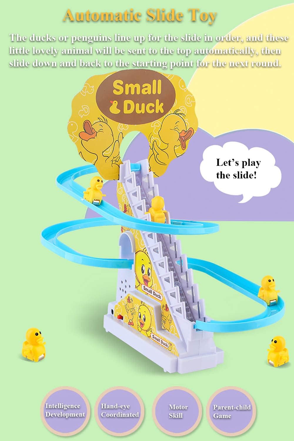 Duck Slide Toy Set, Automatic Climbing Stairs with Music & Lights, Interactive Educational Playset for Boys Girls, Birthday Gift Idea (Duck)