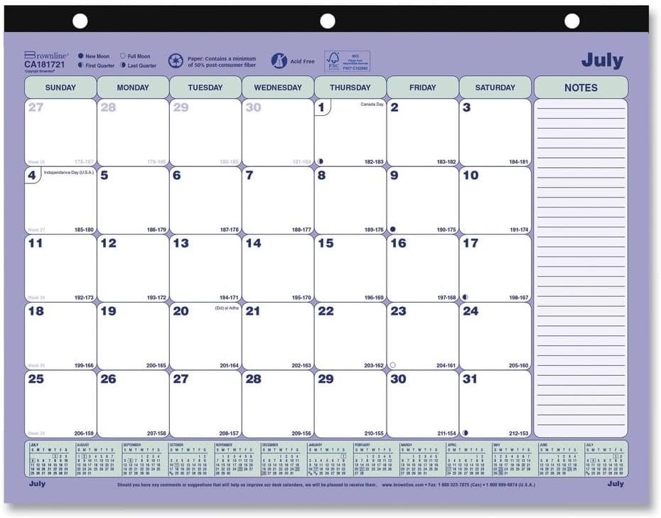 Brownline Academic 13-Month Desk Pad Calendar, 11 x 8.5, Black Binding, 13-Month (July to July): 2022 to 2023