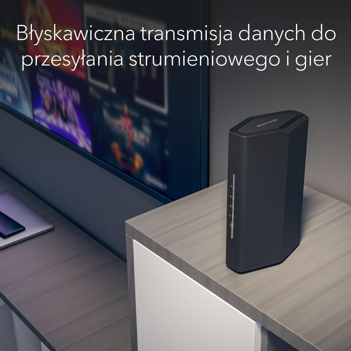 NETGEAR Nighthawk Dwuzakresowy router WiFi 7 (RS100) — funkcje zabezpieczeń, szybkość bezprzewodowa BE3600 (do 3.6 Gb/s) — do 135 m2, 50 urządzeń — port internetowy 2.5 Gb/s.