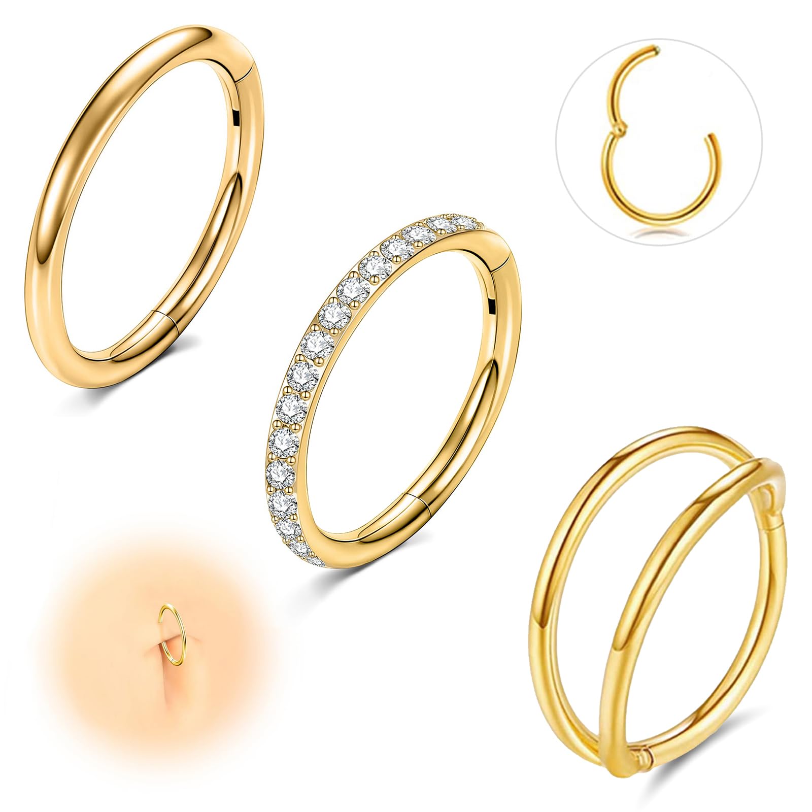 ESHIONER G23 Titanio piercing nariz aro Negro Septum Helix Concha Anillos de Segmento Anillos de Labio Joyería Piercing Tragus 18G 16G 8MM /10MM CZ Oro Plata Nostril Piercing