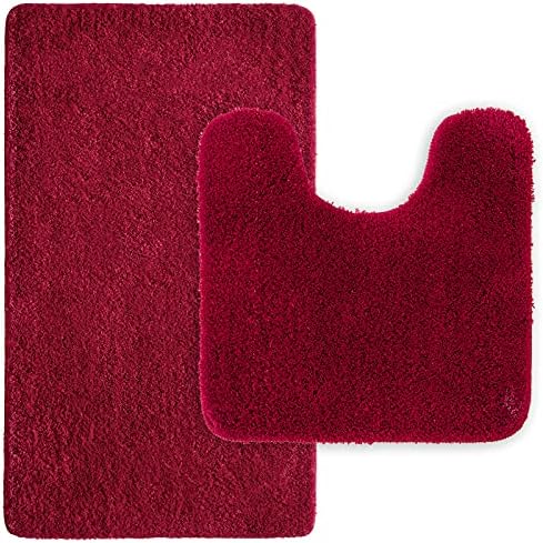 MIULEE Absorbent Bath Mat Set 2 Pieces Non Slip Bath Rug 40x60cm and U Shape WC Toilet Rug 45x45cm with High Hydroscopicity Rugs Super Soft Cozy and Shaggy Microfiber Rug Carpet for Bathroom Beige