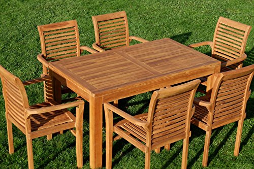 AS-S ASS Teak Set: Gartengarnitur Bigfuss Tisch 140x80 + 6 Alpen Sessel Serie JAV von