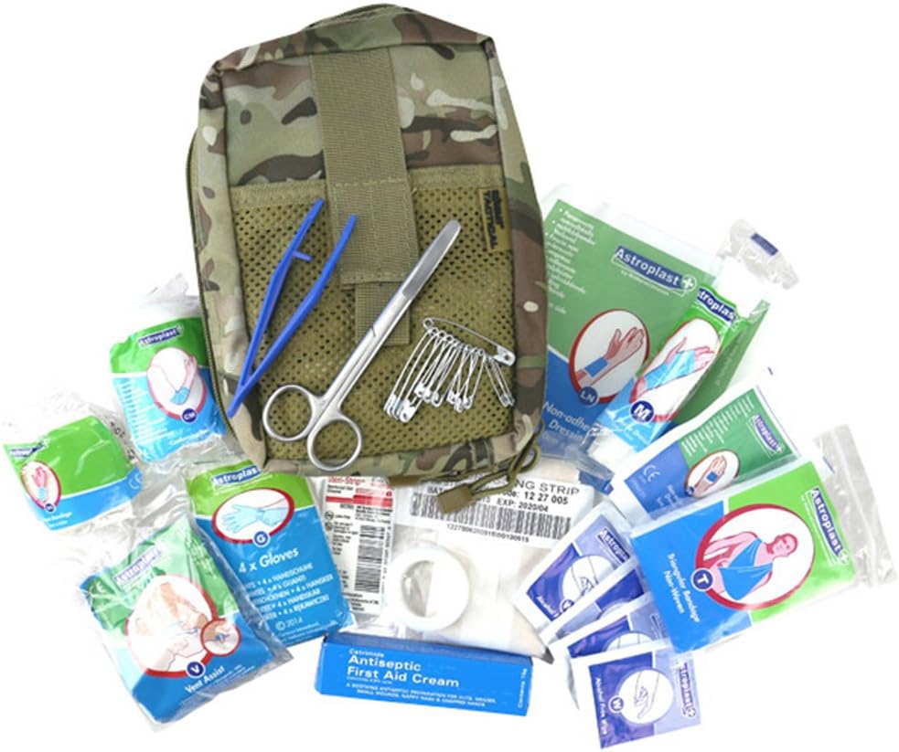 Army Combat Military Deluxe First Aid Kit Medical BTP Camo Travel Survival Pouch + Clip