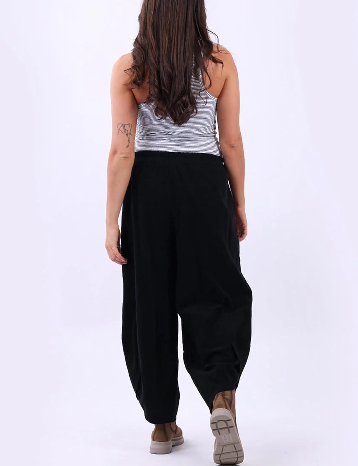 Yeokou Corduroy Pants Women Barrel Wide Leg Elastic High Rise Fall Casual Trousers with Pockets - Image 5